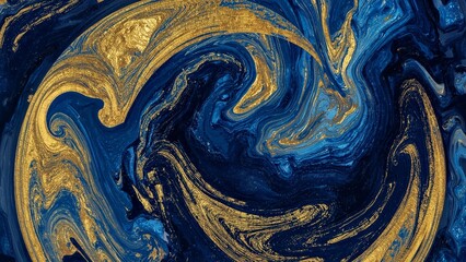 Abstract swirling paint mixing gold and blue colors creating artistic liquid design for background posters invitations wallpapers and creative digital artwork with fluid vibrant mood and texture