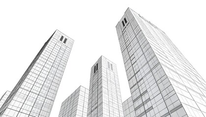 Fototapeta premium Modern glass skyscrapers against white background isolated on white background