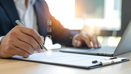 Businessman signing document