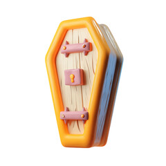 Cute Cartoon Wooden Coffin 3D Render.