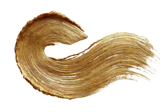 A gold paint stroke, sweeping in a stylized C shape, with textured brushstrokes