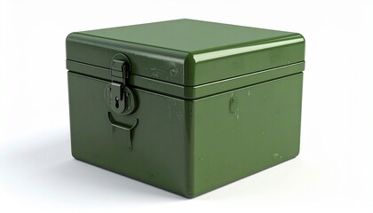 3D Product Asset Render of a Vintage Military Ammo Box with Latch Closed Isolated on White Background