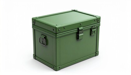 3D Product Asset Render of a Vintage Military Ammo Box with Latch Closed Isolated on White Background