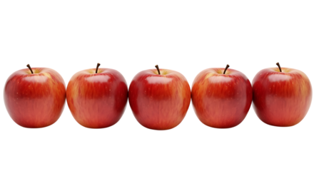 Five Red Apples in a Row on Black Background fruit