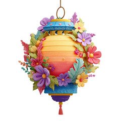 Floral Lantern with Asian Decor, 3D Render, and Festive.