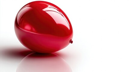 A glossy red balloon sits in a reflective setting, showcasing its vibrant color and smooth surface, This image can be used for celebrations, party themes, or festive marketing materials,