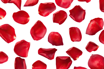 Red rose petals scattered on a black background