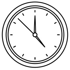 Simple black line art clock face with hour and minute hands showing time isolated on white background silhouette