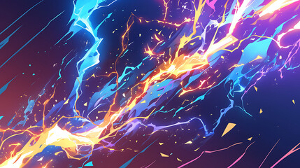 Colorful Blue lightning strike with gas smoke effect elements