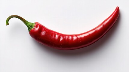 A vibrant red chili pepper on a clean background, emphasizing its smooth texture and lively color, Perfect for food blogs, recipe websites, or health articles focusing on spicy ingredients,