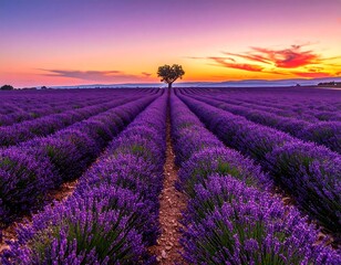 Fototapeta premium Lavender field at sunset (1)