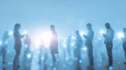 Silhouetted People Using Smartphones in a Networked World, Depicting Connectivity and Modern Communication Technology