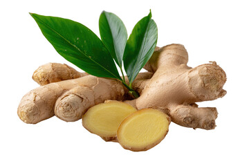 Fresh ginger root with leaves