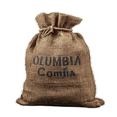 Colombian Coffee Sack with burlap, beans, and export.