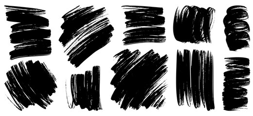 set of grunge black paint, ink brush strokes. brush collection isolated on white background. Trendy brush stroke for black ink paint,grunge backdrop, dirt banner,watercolor design and dirty texture.