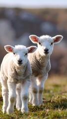 Fototapeta premium Two adorable lambkins in a field