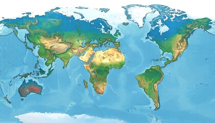 World map with shaded relief