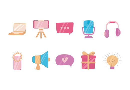 Yellow And Violet Blogging Devices Illustrations Set