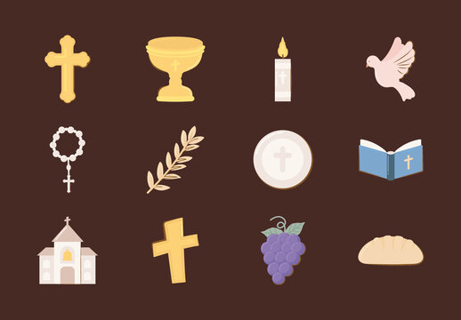 Yellow And Beige First Communion Illustrations Set
