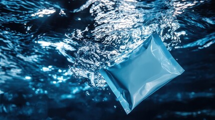 Blue package underwater splash
