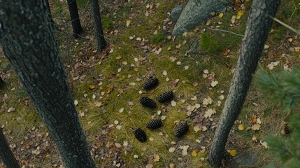 Forest Floor Still Life: Pine Cones, Grass, and Autumn Leaves