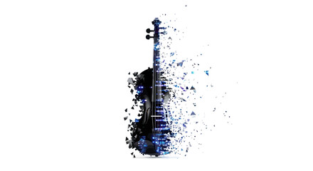 Abstract digital violin disintegration concept symbolizing the ephemeral nature of music