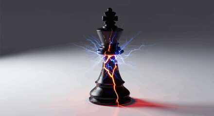 Majestic chess king piece empowered with electric sparks of strategy and intellect