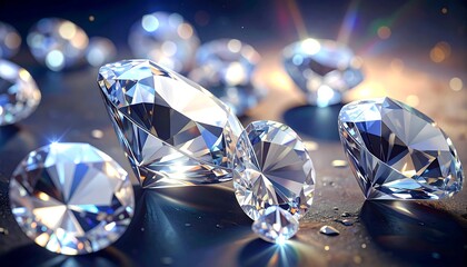 Exquisite Arrangement: Faceted Diamonds Showcasing Brilliance and Refraction