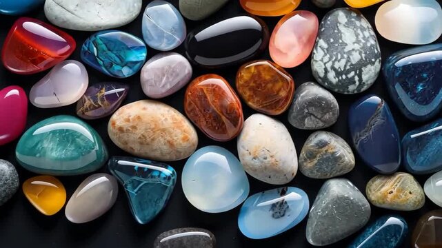 Gems of Nature: An exquisite collection of vibrant, polished gemstones in an array of captivating colors, textures, and shapes, showcasing the Earth's extraordinary beauty and raw elegance. 