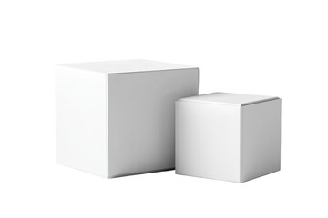Obraz premium Two blank white cubes, one larger than the other, positioned on a plain background. They appear to be empty product boxes