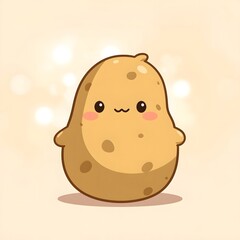 Cute cartoon potato character illustration with kawaii style face and blushing cheeks, symbolizing adorable food art, playful vegetable mascot, and creative background concept