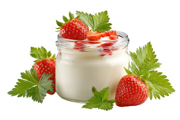 Fresh strawberry yogurt in a glass jar