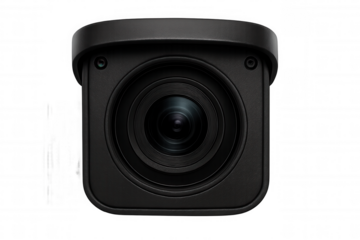 Security camera lens in sharp focus, highlighting technological design with transparent background, enabling seamless digital composition