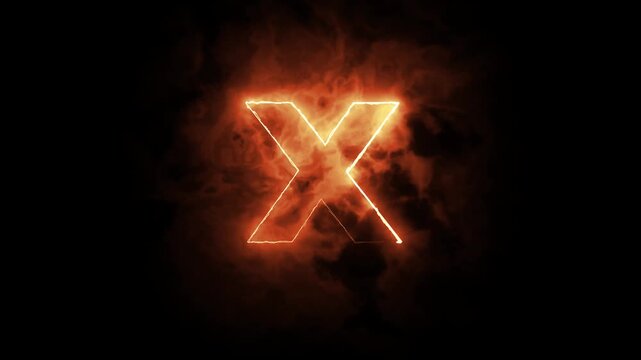 Glowing orange letter x in dark smoke, perfect for design projects, fonts, typography, halloweenthemed content, and creative graphics.