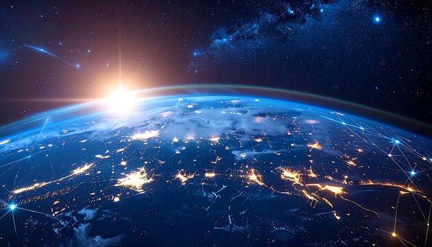 Earth at sunrise, networked - Powered by Adobe