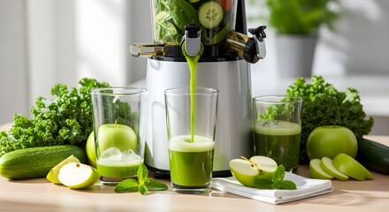 Fresh Green Juice Preparation with Juicer.