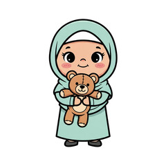 Muslim Girl Holding a Teddy Bear