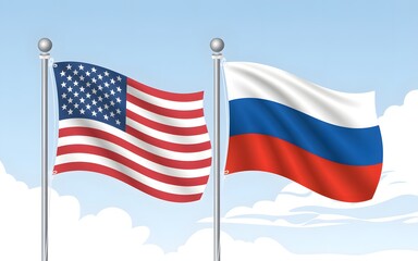 Obraz premium Waving US and Russia Flags: International Relations