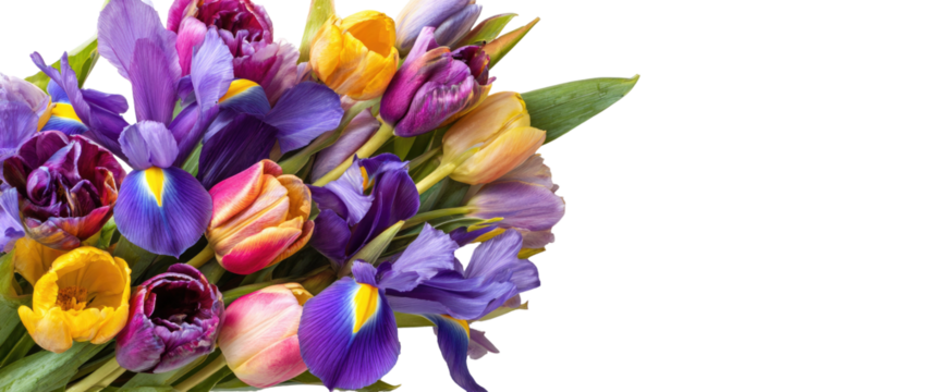Vibrant bouquet of tulips and irises (1)