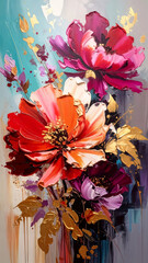 Luxurious Abstract Floral Oil Painting With Golden Accents