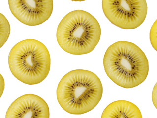 Golden kiwi slices arranged in a repeating pattern against a black background