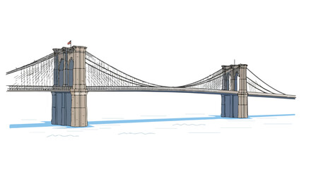 Fototapeta premium Hand-Drawn Brooklyn Bridge Illustration with Minimalist Water and Tower Details, Ideal for Design Element 84 characters