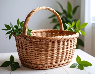 Woven basket with greenery