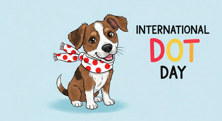 Adorable puppy celebrates International Dot Day with a festive polka-dot scarf, spreading joy