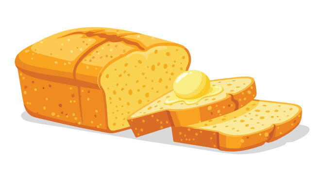 Illustration showcasing a loaf of sliced bread with melting butter, emphasizing baking skills and delicious homemade food depiction