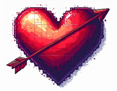 Pixel Art Heart Pierced By An Arrow Symbolizing Love and Affection - Powered by Adobe
