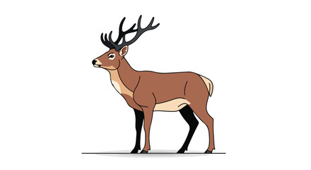 Fototapeta premium Elegant illustration of a majestic stag with prominent antlers, standing gracefully against a stark white backdrop in a side view perspective