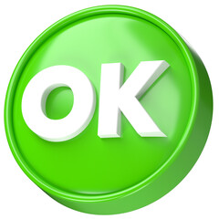 3D green circle button OK text icon illustration