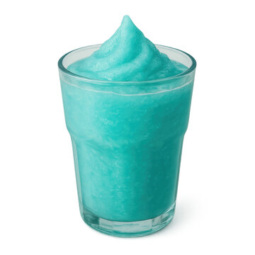 Blue slush frozen drink in clear glass &mdash; sweet icy cocktail style, transparent background