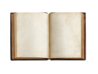 Fototapeta premium Open antique book, blank pages, aged leather cover